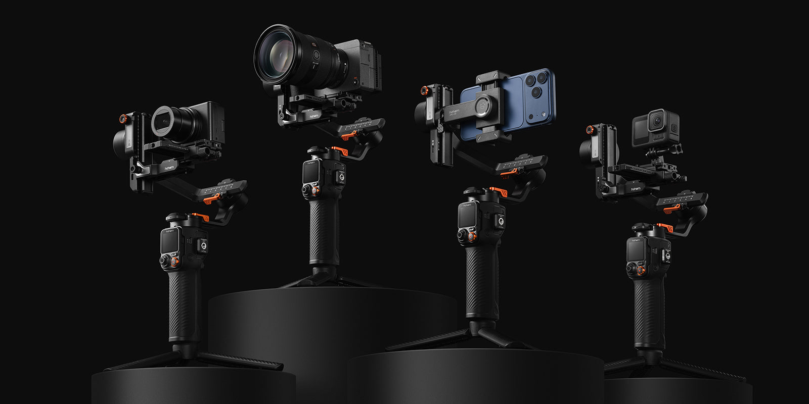 Hohem iSteady MT3 Pro AI camera gimbal supporting dslr mirrorless cameras, smartphones, action cameras, and compact cameras