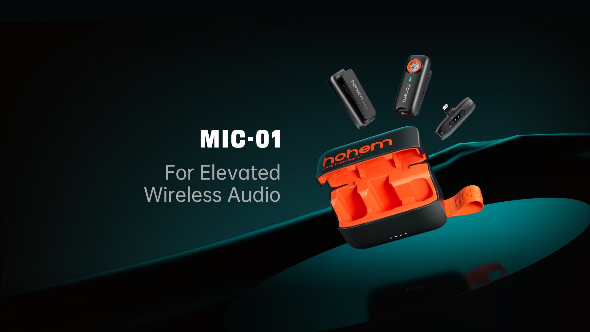 Hohem MIC-01 (2TX + 1RX) Black Microphone with Charging Case description image