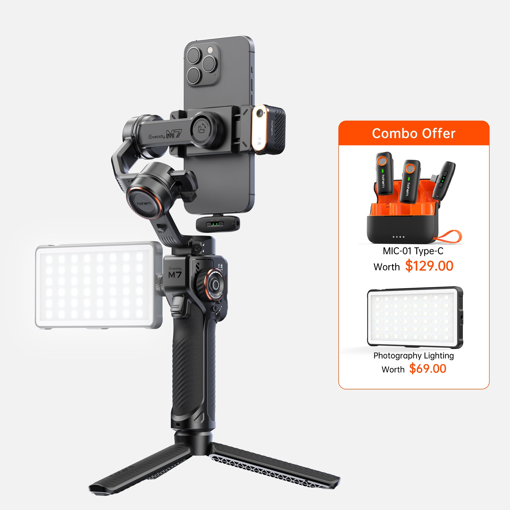 Stabilizzatore Gimbal Hohem ISteady M7 Per Smartphone - Tracker AI, Luce RGB, Carico 500g - Foto 4